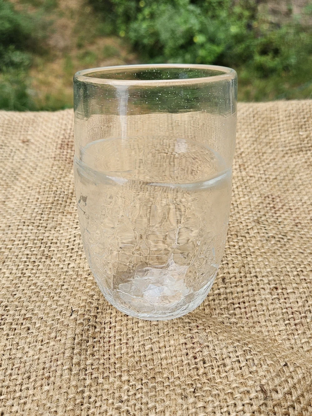 Signed Art Glass Tumbler or Vase Clear Cases Crackle Glass 5 Inches Tall Vintage
